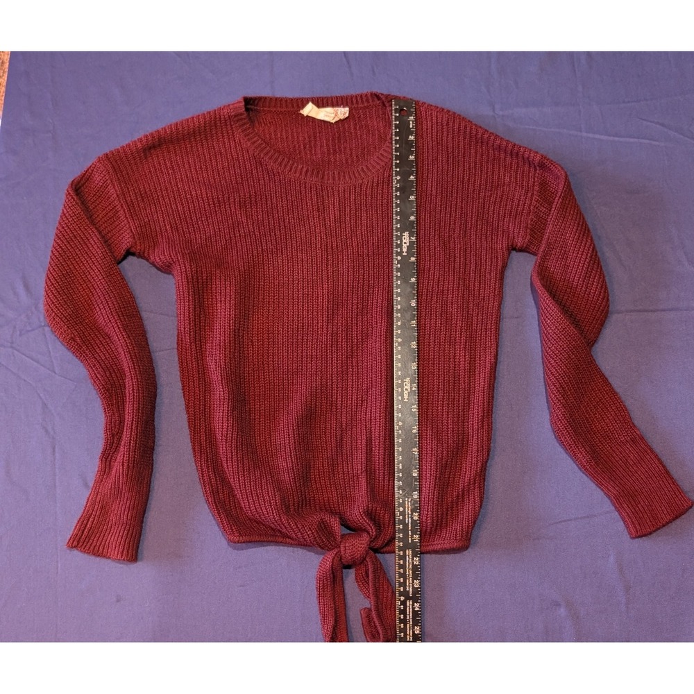 Pink Republic Burgundy Ribbed Knit Tie Front Sweater Long Sleeve Women's XS - Picture 4 of 12
